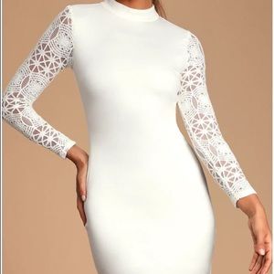 Lulu’s Lace Up Your Sleeve-White Long Sleeve Dress